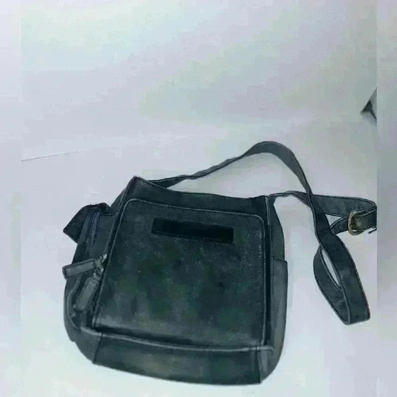 FOSSIL Gray Washed Leather Pebbled Crossbody Saddle Bag Purse Organizer Preowned - Picture 2 of 8